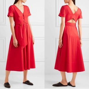 New Saloni Red Zoey Cut-out Poplin Midi Dress
